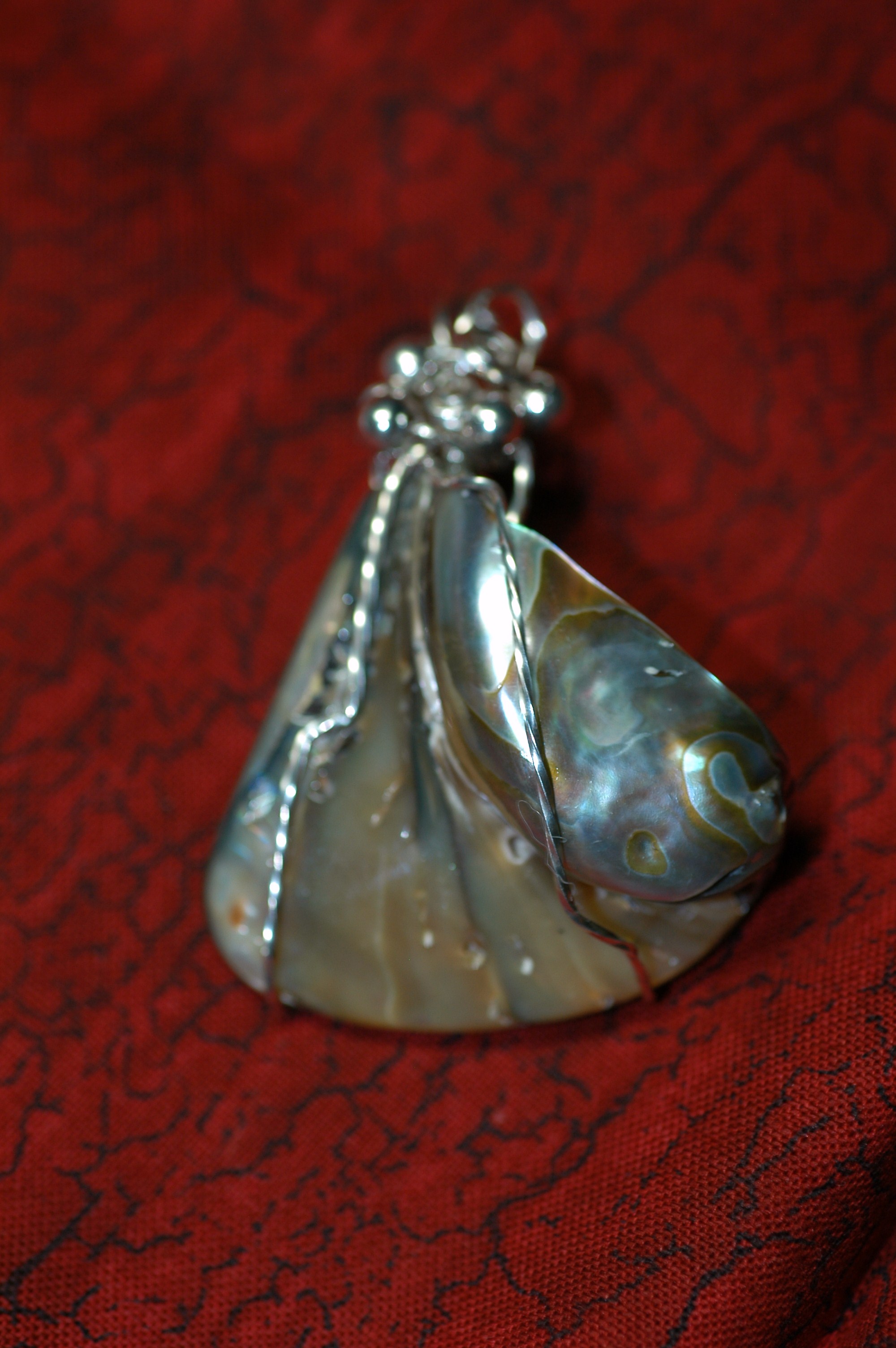 Sterling Silver Wire Wrapped Abalone Shell Pendant by Cindy Massey