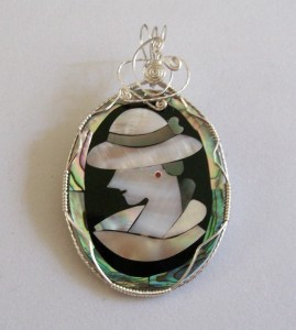 Mother of Pearl Pendant wire wrapped by Joan Madouse