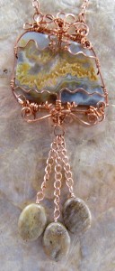 Close-up of Frances' new agate cabochon necklace design.